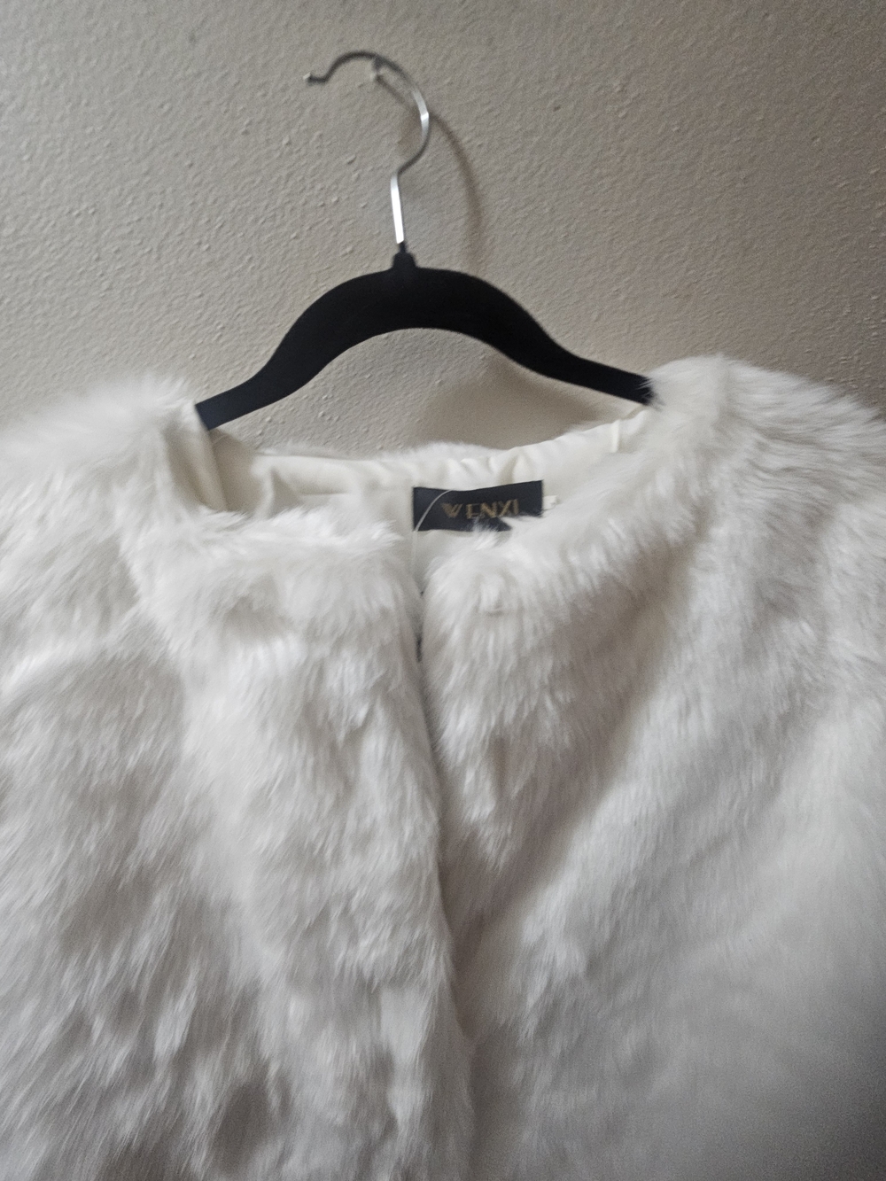 WENXI White Faux Fur Jacket Coat NWT Open Front Glam Winter Bridal